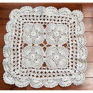 Handmade Cream Crochet Doily 12" Square Floral Pattern Scalloped Edges Lace Desi